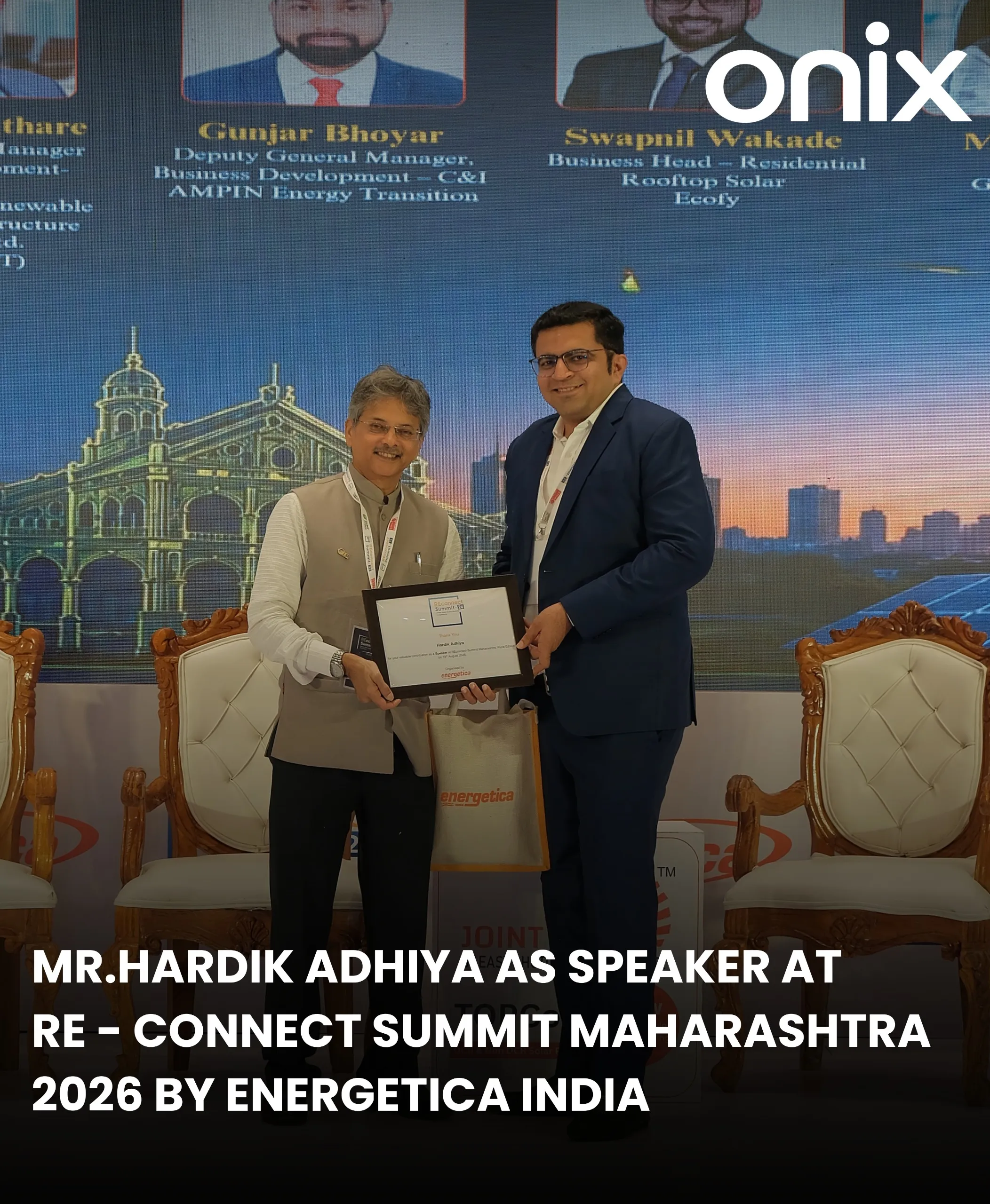 Mr.Hardik Adhiya Chairman & Director as Speaker at RE-Connect Summit 2026 by Energetica India at Pune Maharashtra